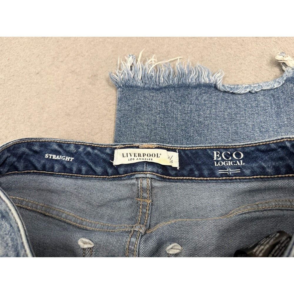 Liverpool Kennedy Straight Womens 4/27 Eco Blue Denim Cropped Frayed Hem Chic - Picture 10 of 14